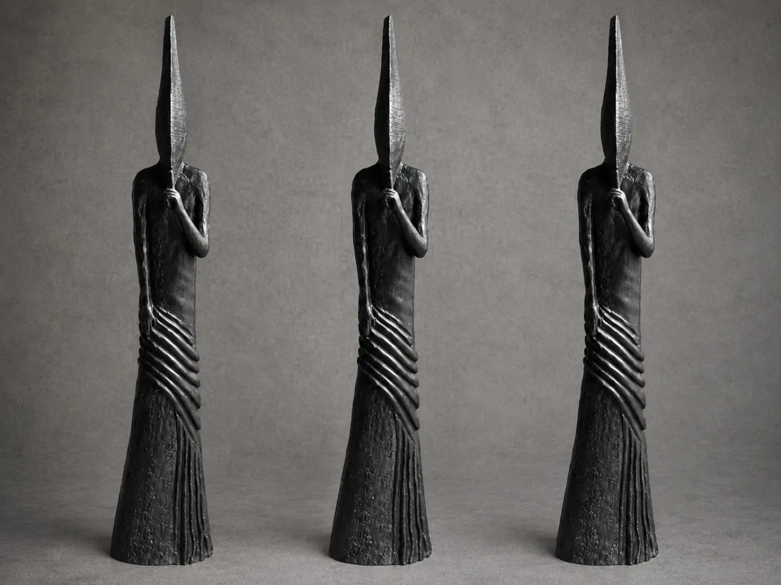 Trois figures Vecmus en bronze noir